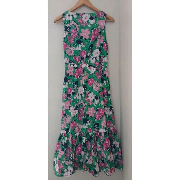 J. Crew Printed V Neck Ruffle Midi Dress - Picture 6 of 10